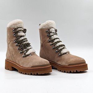 Marc Fisher Women Lizzie Lace-up Platform Tan Shearling Combat Boots Sz 6.5